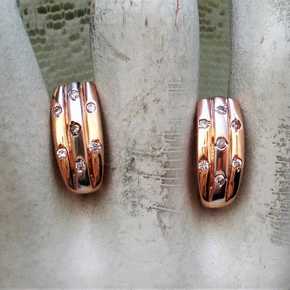 Russian Russia 14K 585 Rose Pink Gold CZ Cluster Pierced Secure Lock EARRINGS